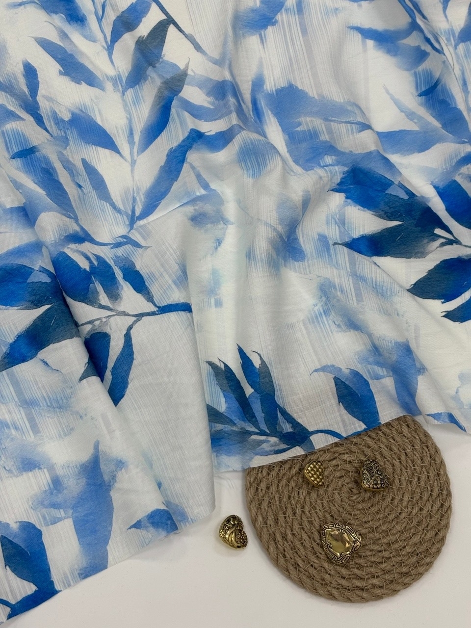 Тенсель Твил С Креш Эффектом Голубой Сон С Цветами